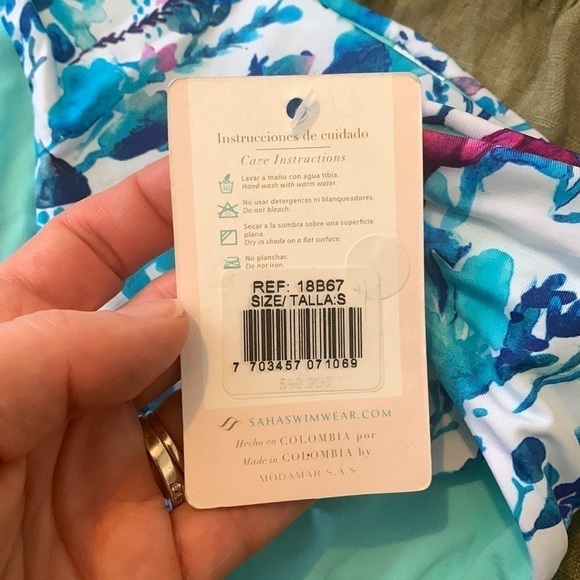 SAHA Rio Reversible Floral/Teal Bikini Bottom Size S - Picture 9 of 12
